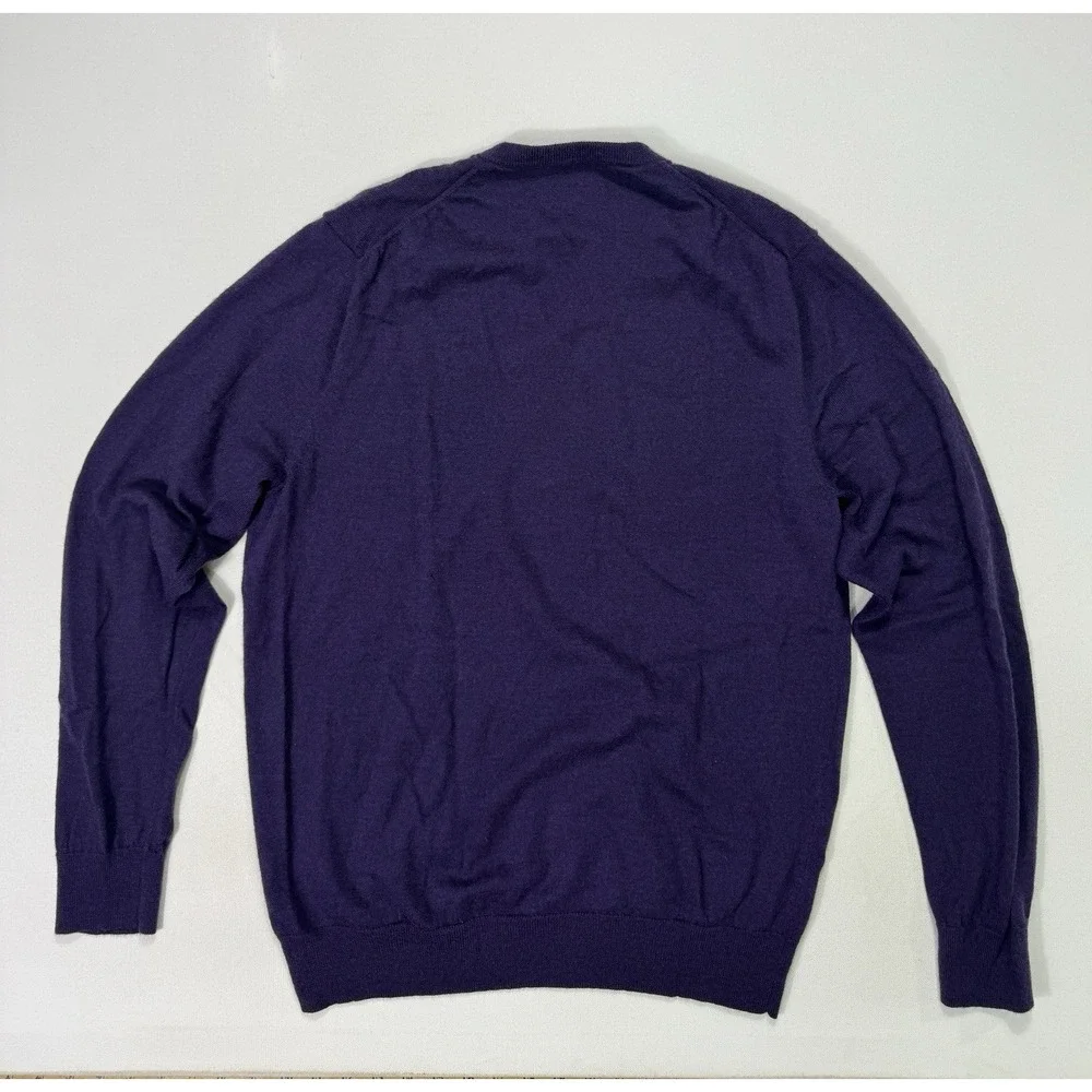 Jos A Bank Traveler Men XL Purple Merino Wool V-Neck Sweater Luxury Classic